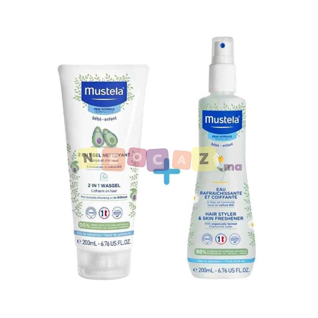MUSTELA PACK BÉBÉ – GEL NETTOYANT 2 EN 1 + EAU RAFRAÎCHISSANTE
